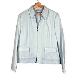 Vintage Carlisle Cotton Blend Blazer Jacket‎ Size 12 Light Blue Pockets Zip Work